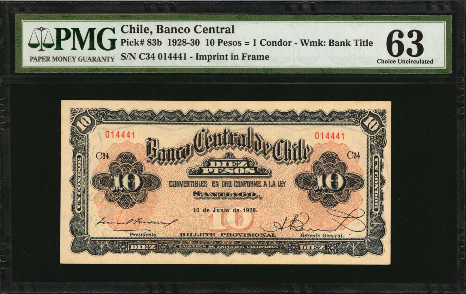 image for: Chile  10 pesos = 1 condor(B213c)