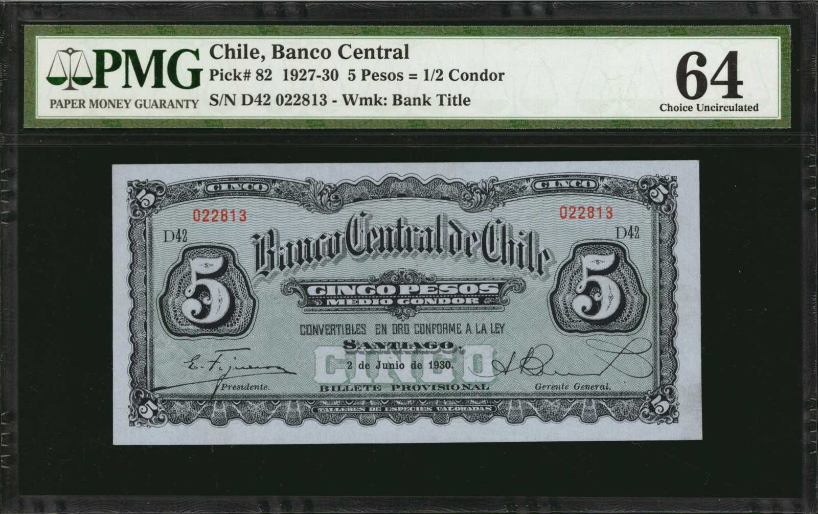 image for: Chile  5 pesos = 1/2 condor(B212a)