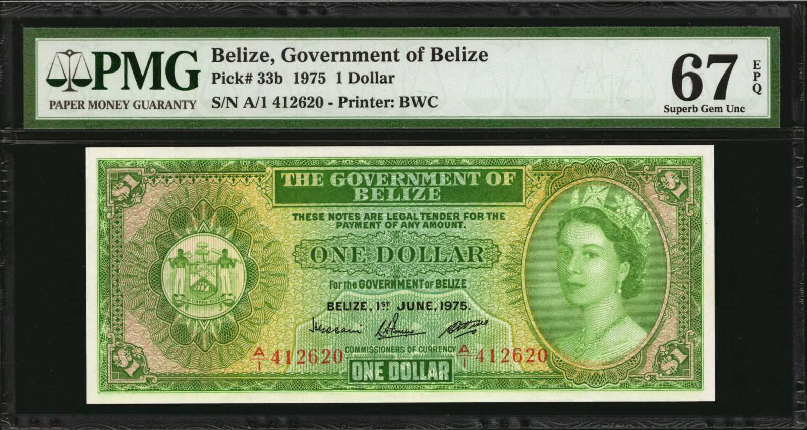 World Banknote Grading 易けれ BELIZE《Government of Belize》1 Dollar【1975】『PMG  Grading