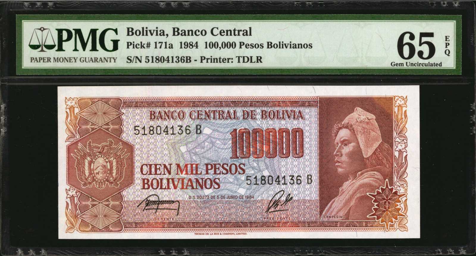 image for: Bolivia  100,000 pesos bolivianos(B357a)