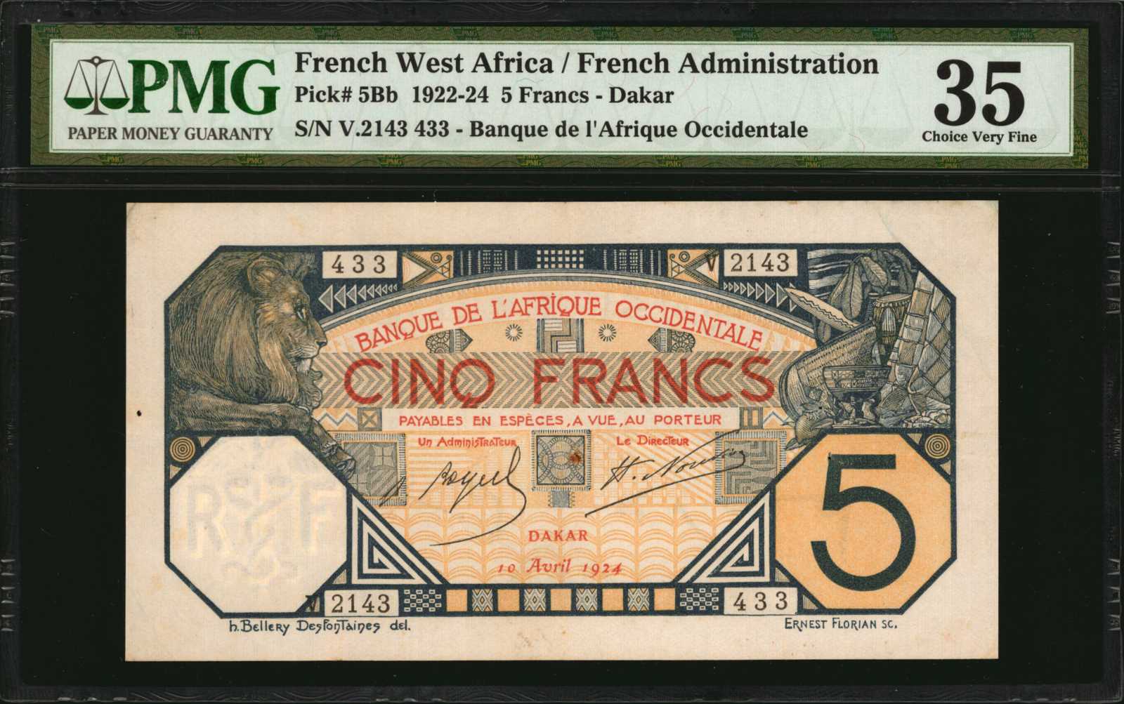 image for: French West Africa  5 francs (B101Db3)