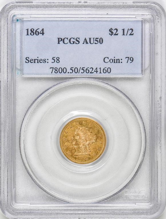 image for: $2.50 1864 PCGS AU50