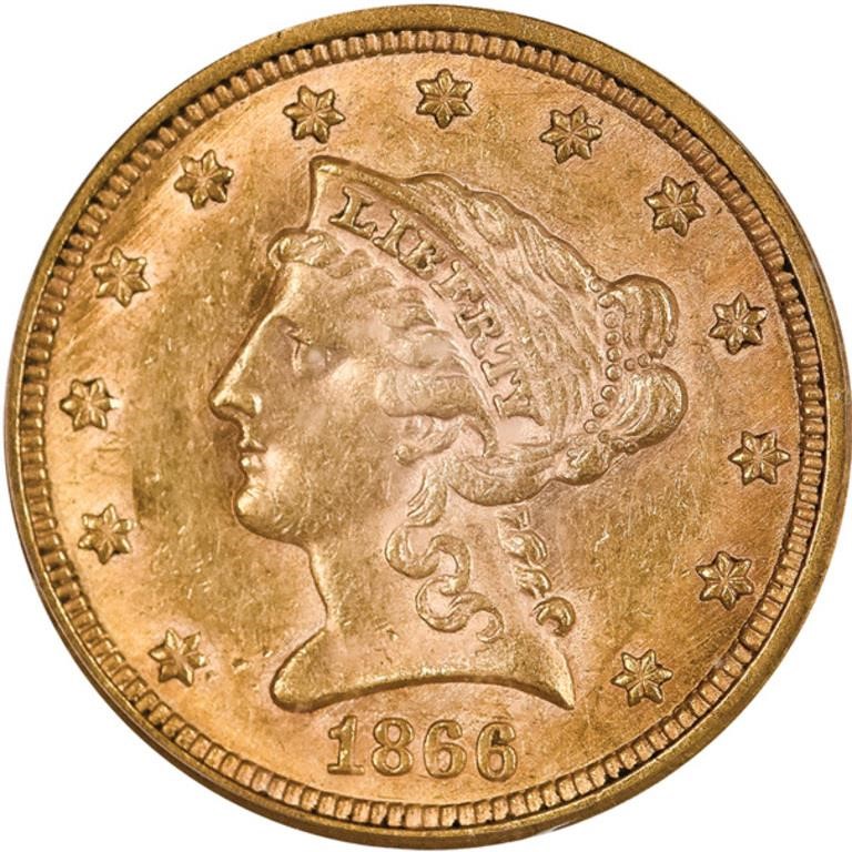 image for: $2.50 1866 PCGS AU58