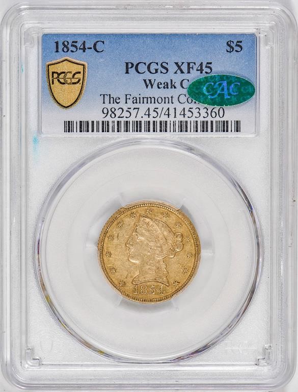 image for: $5 1854-C WEAK C PCGS XF45 CAC