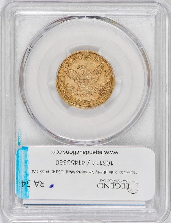 image for: $5 1854-C WEAK C PCGS XF45 CAC