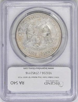 image for: T$1 1874-S CHOPMARK. PCGS AU58