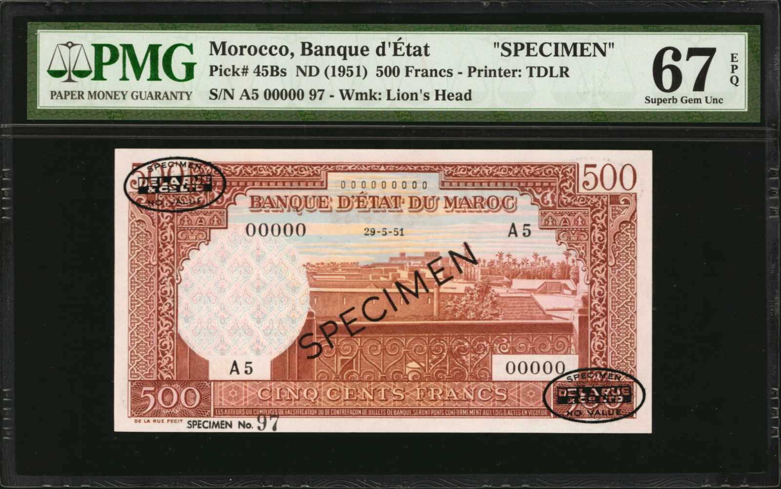 image for: Morocco  500 francs(B234a)