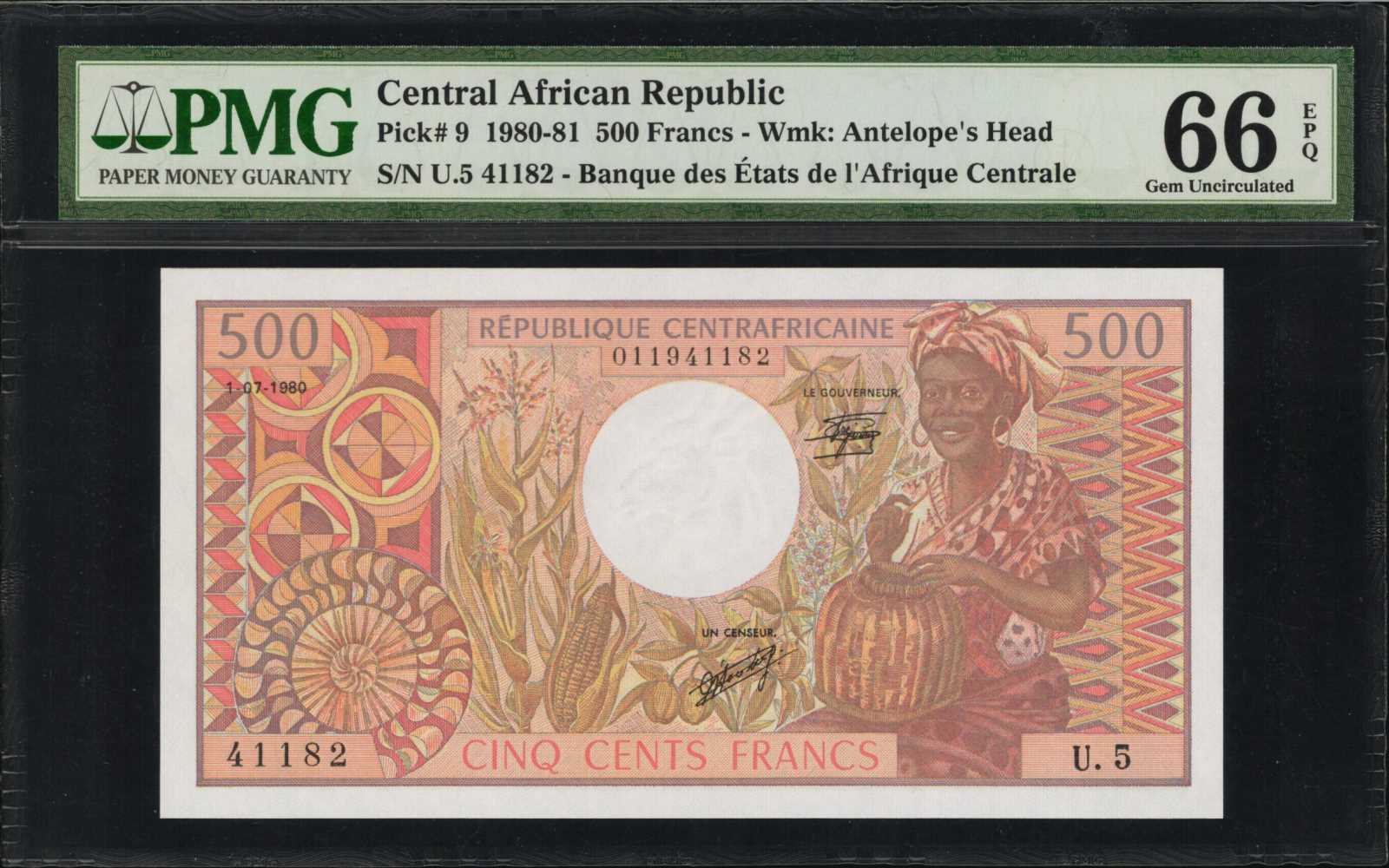 image for: Central African Republic  500 francs(B105b)
