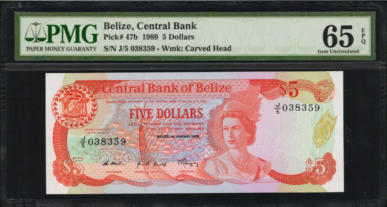 image for: Belize  5 dollars (B305a)