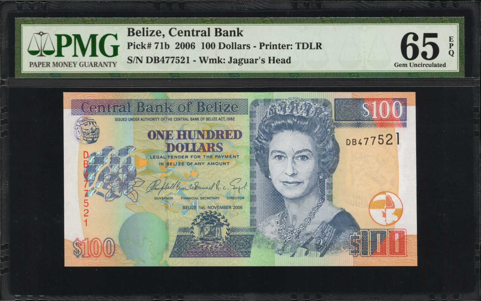 image for: Belize  100 dollars (B329z)