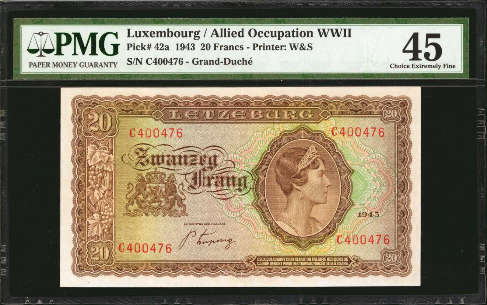 image for: Luxembourg  20 frang (francs) (B327a)
