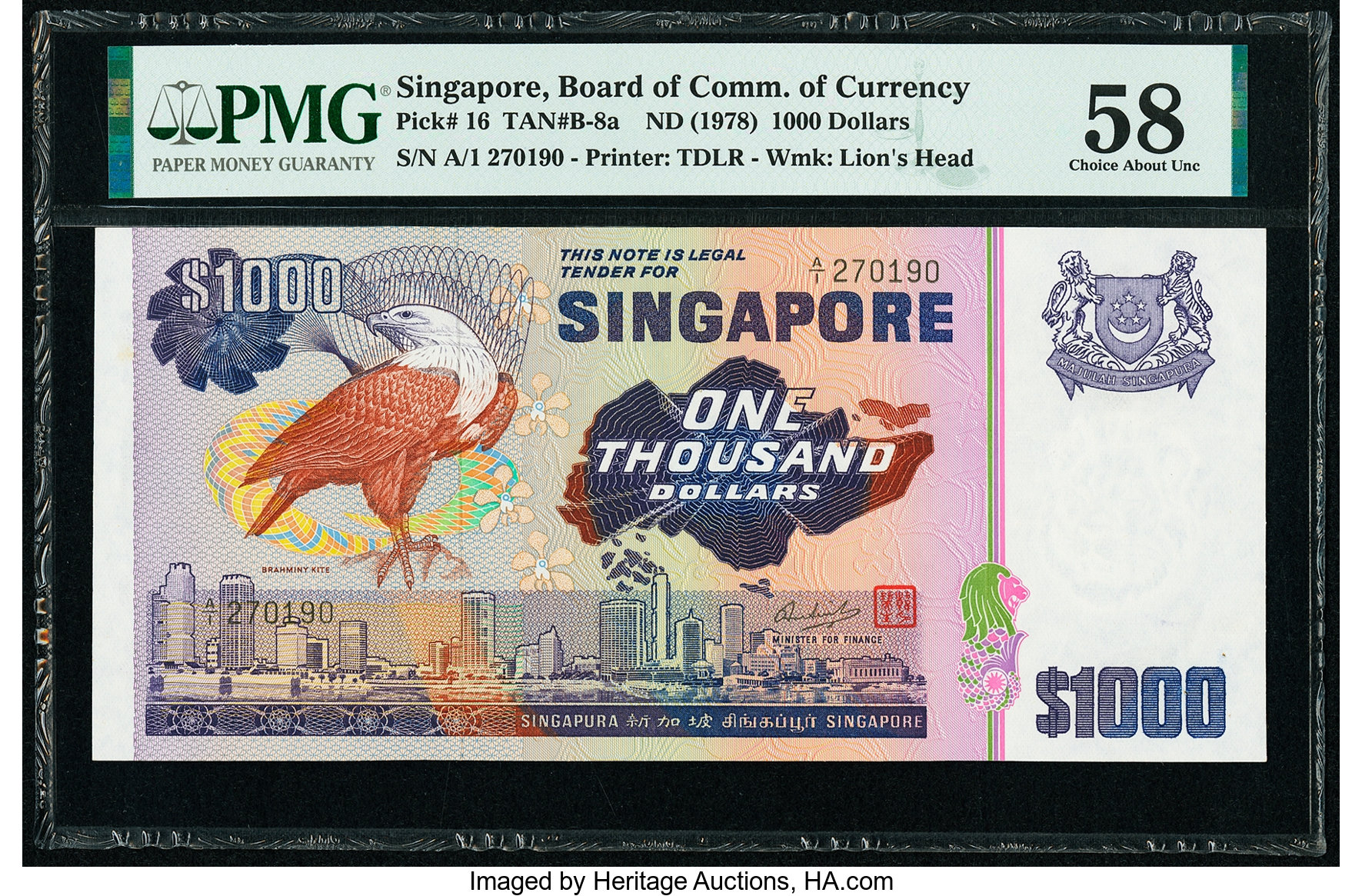 image for: Singapore  1,000 dollars (B117a)