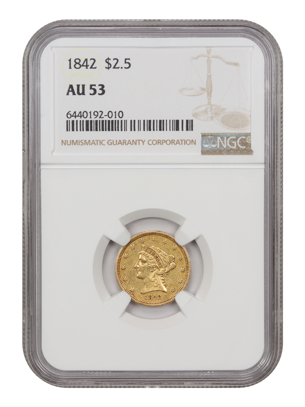 image for: 1842 $2 1/2 NGC AU53