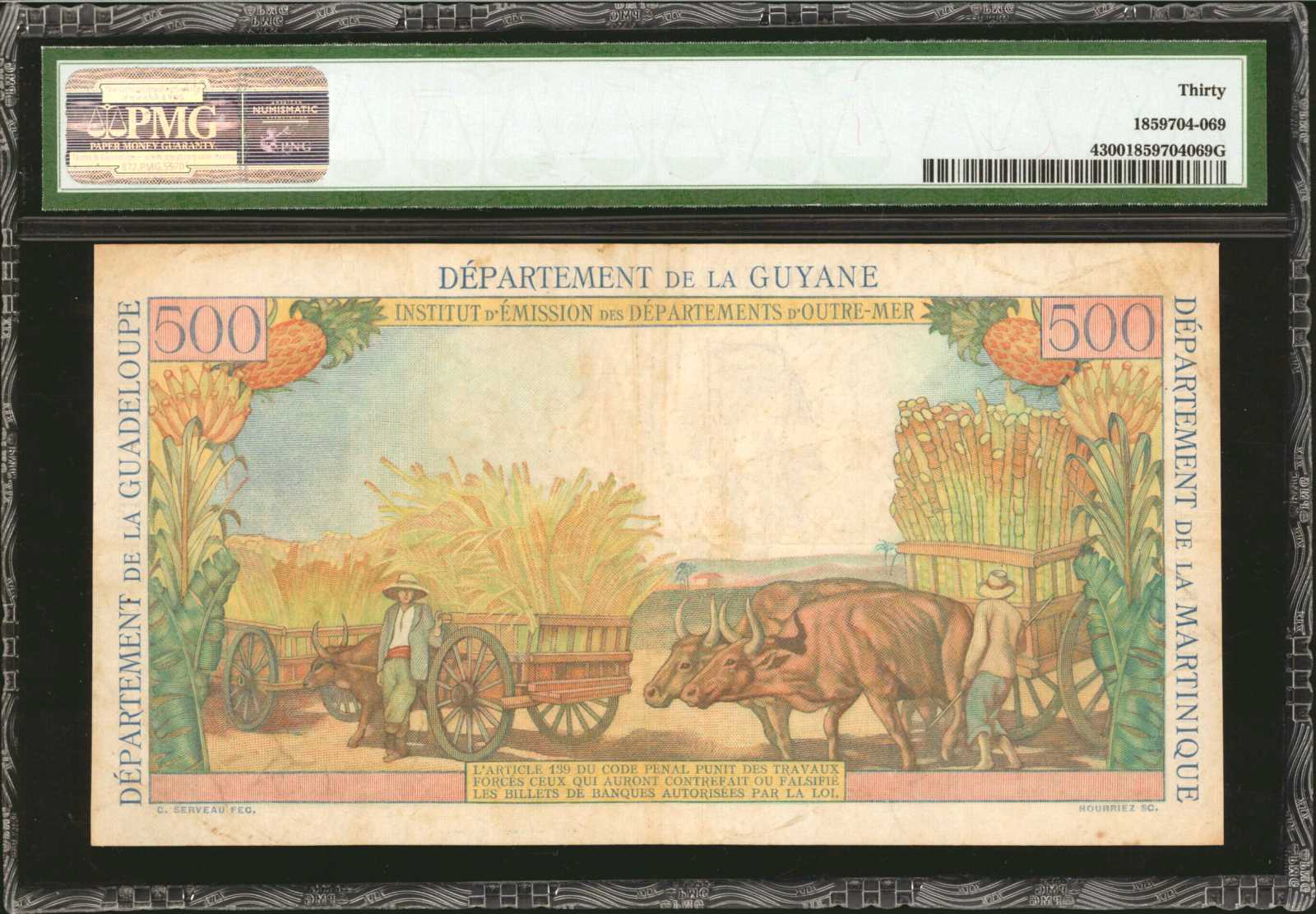 image for: French Antilles  5 nouveaux francs on 500 francs (B104a)