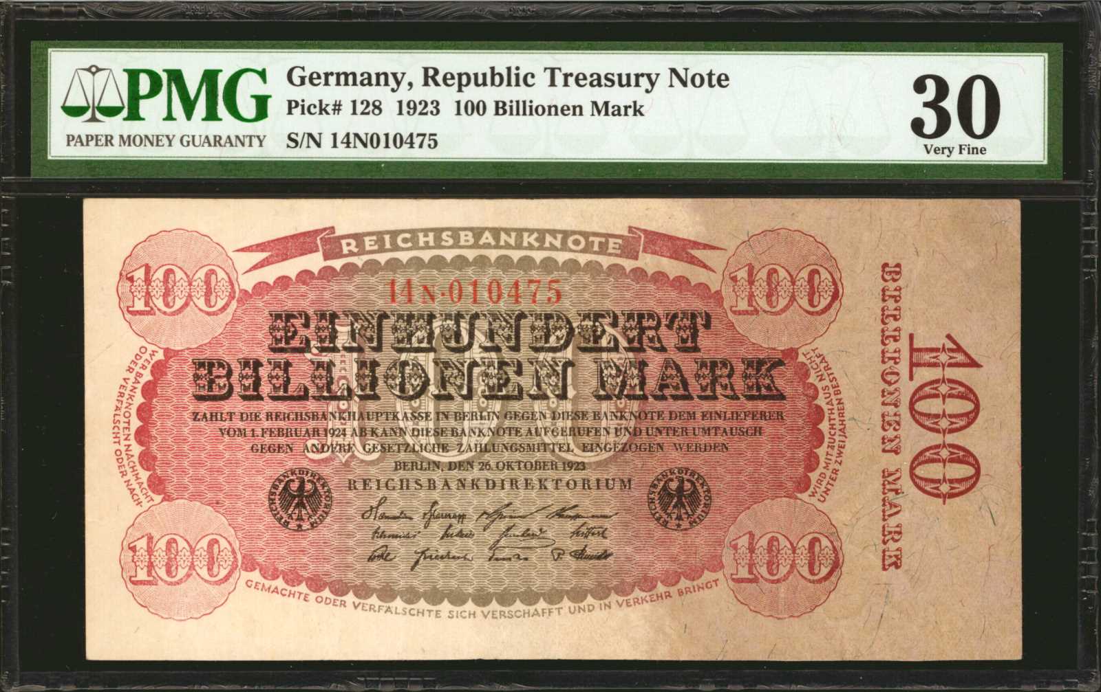 image for: Germany  100 billionen (100,000,000,000,000) mark (B308b)