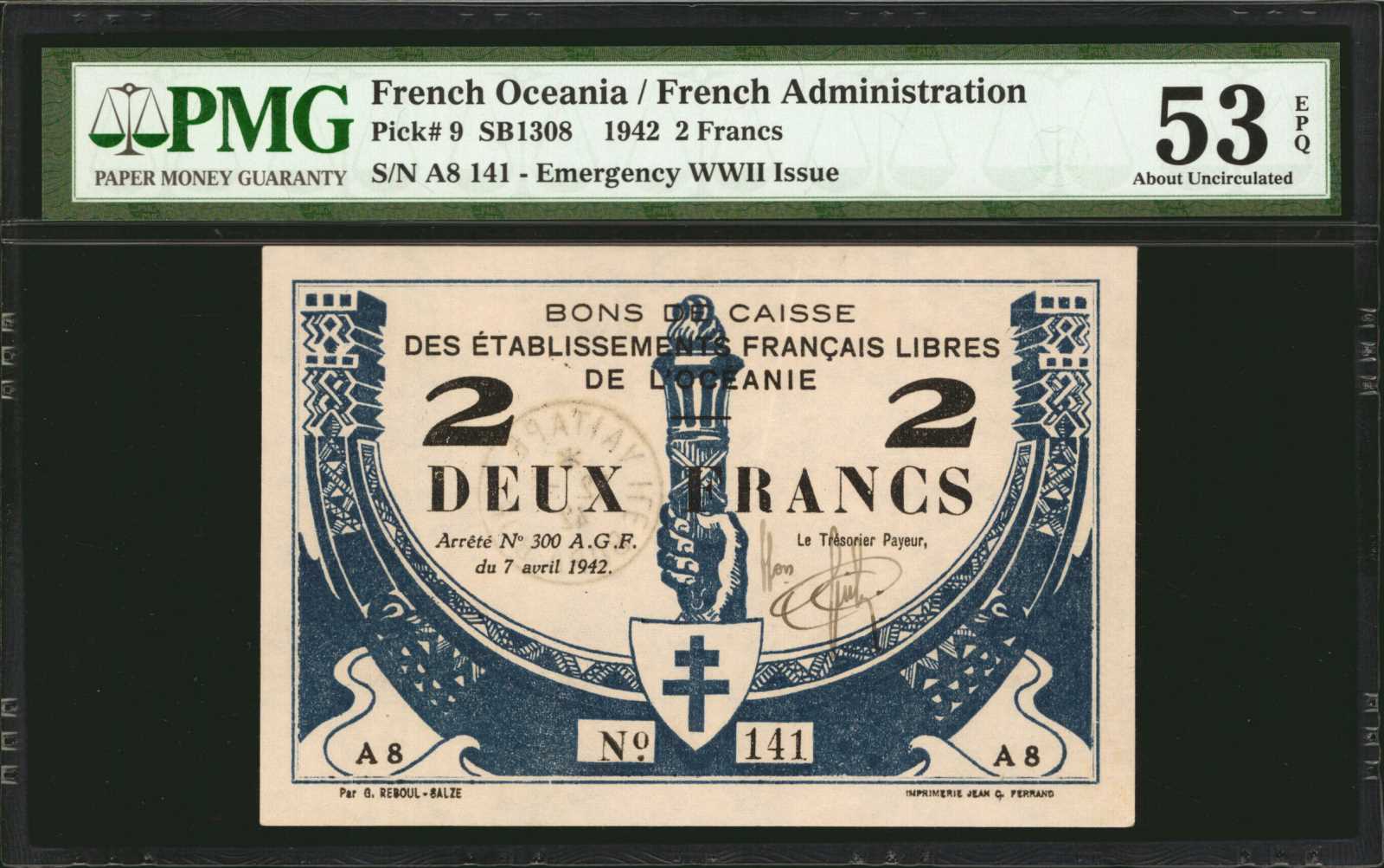 image for: French Oceania  2 francs(B707b)