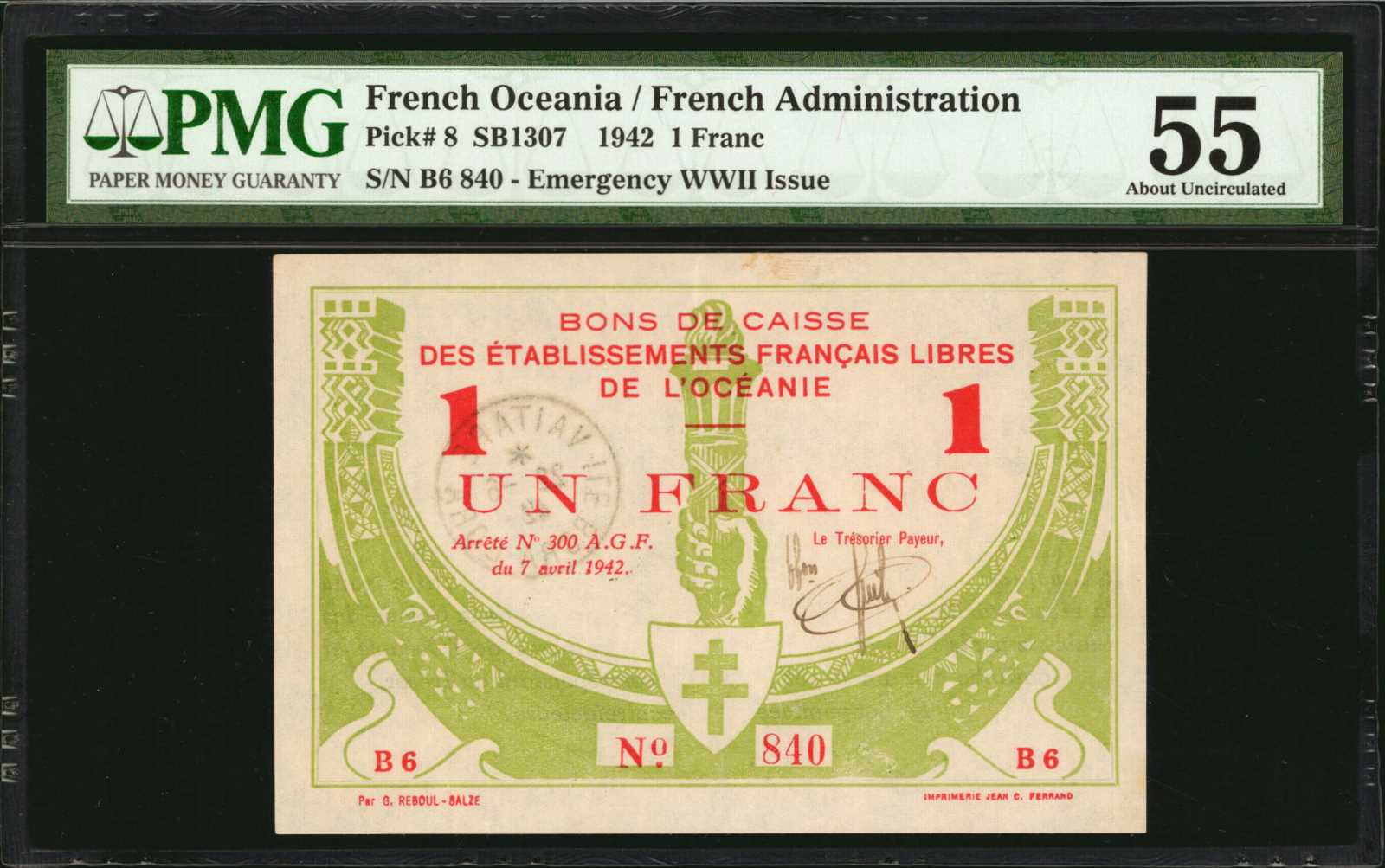 image for: French Oceania  1 franc(B706b)
