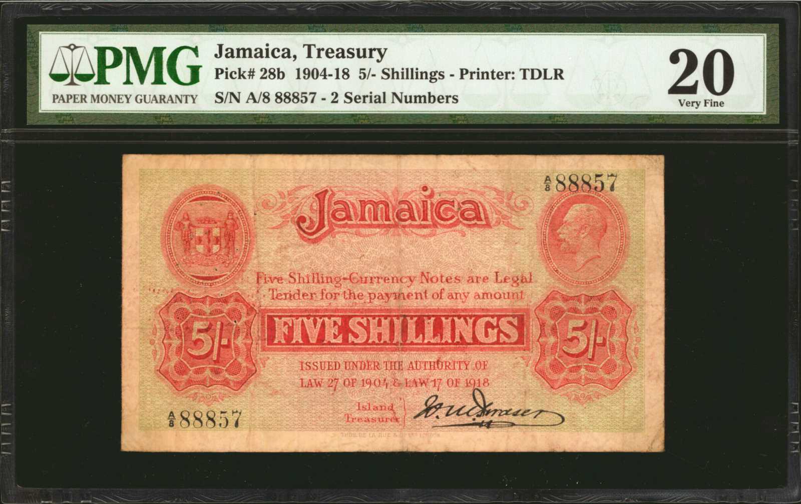 image for: Jamaica  5 shillings(B102a)