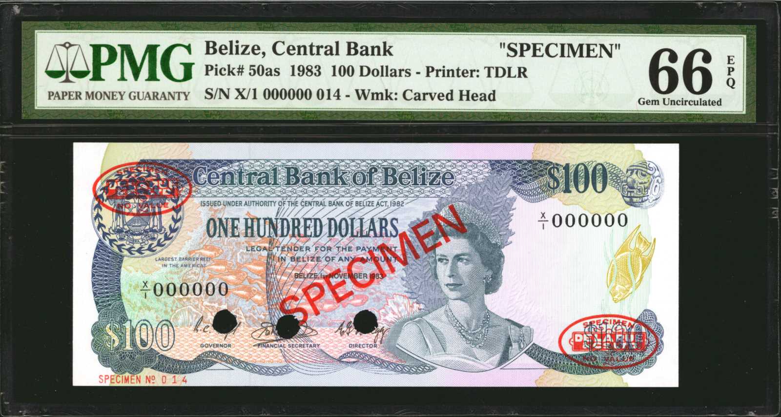 image for: Belize  100 dollars (B308b)
