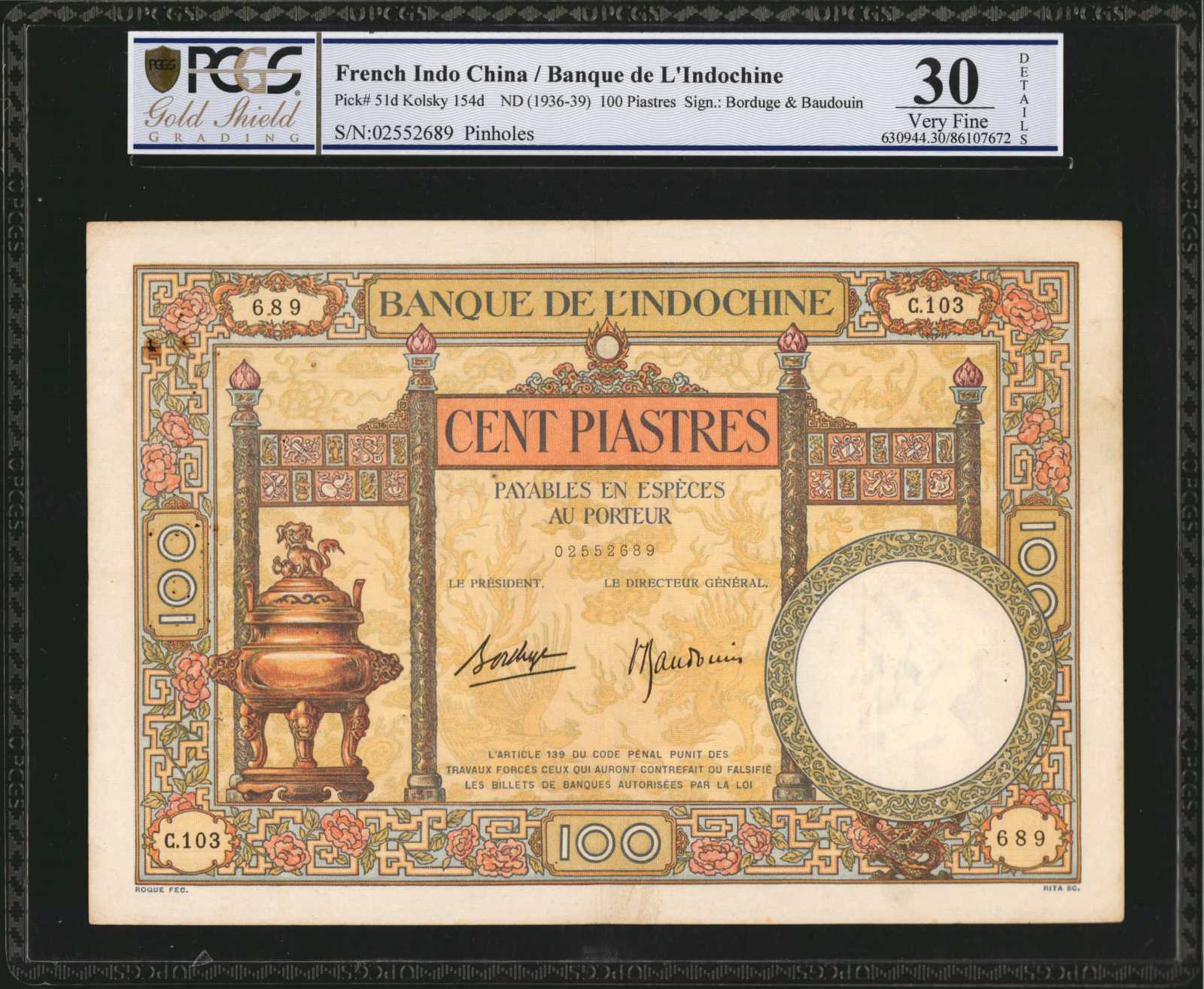 image for: French Indo-China  20 piastres(B127a)