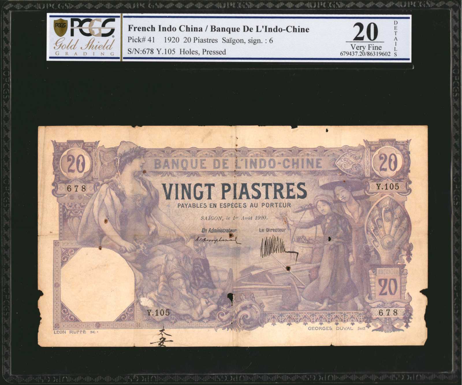 image for: French Indo-China  20 piastres(B127a)