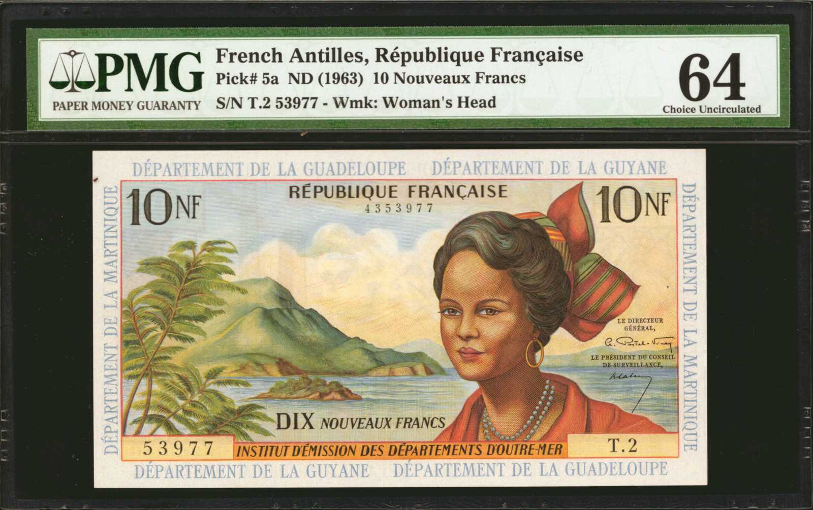 image for: French Antilles  10 nouveaux francs (B105a)