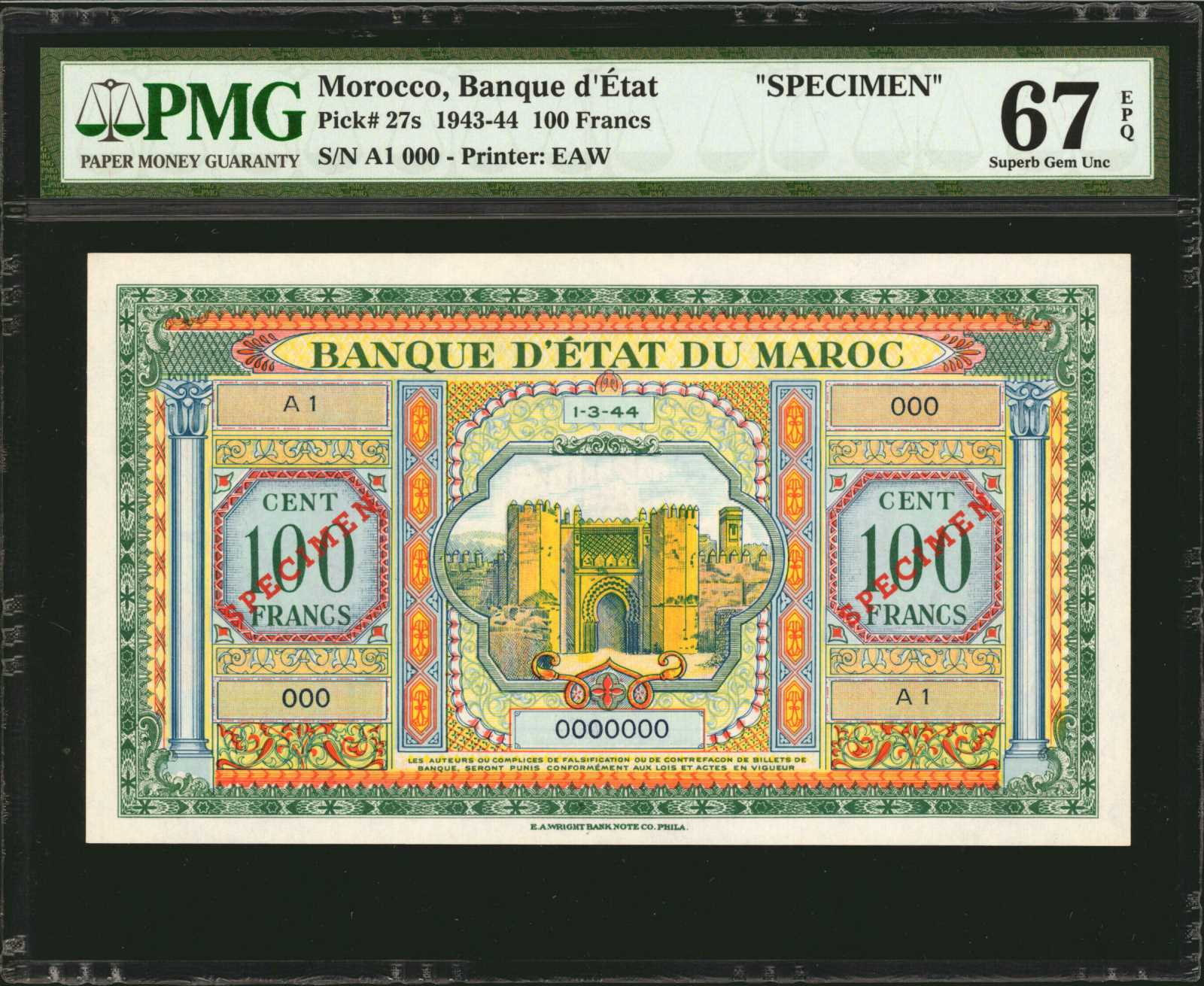 image for: Morocco  100 francs(B221c)