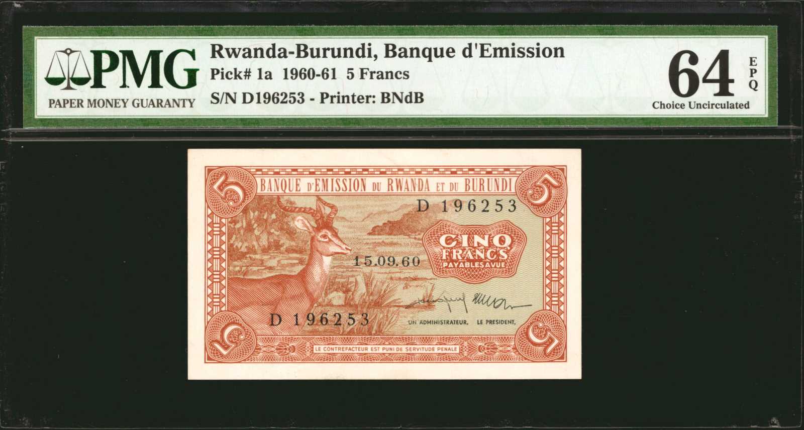 image for: Rwanda and Burundi  5 francs(B101b)