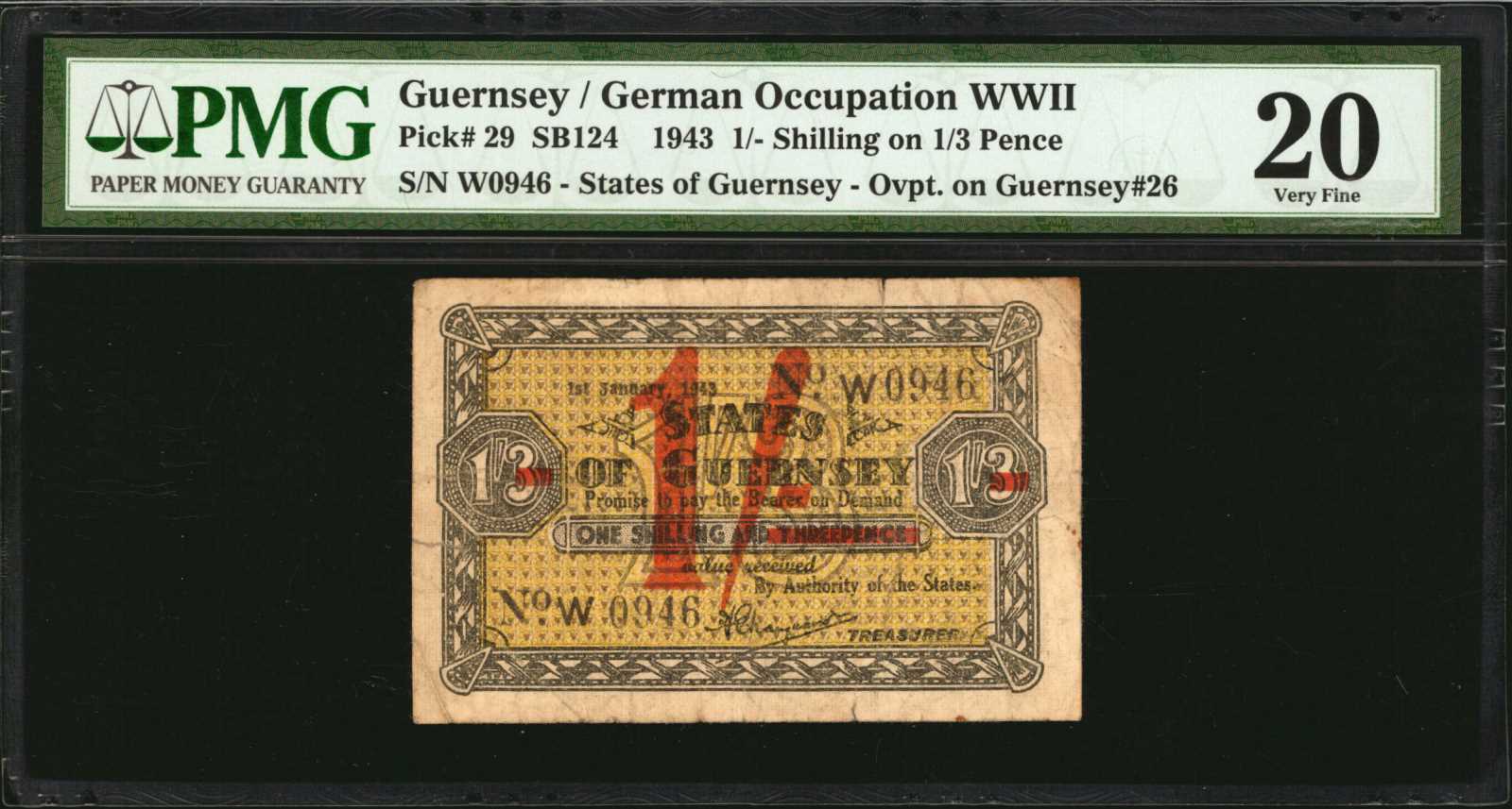 image for: Guernsey  1 shilling on 1 shilling 3 pence(B140a)
