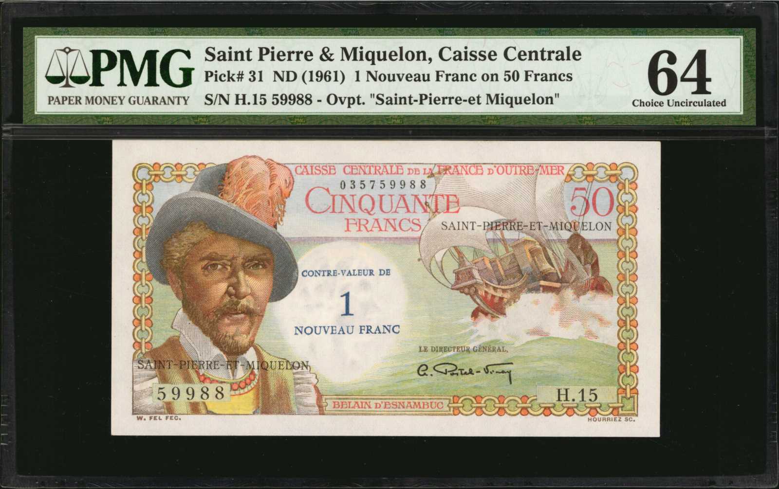 image for: Saint Pierre and Miquelon  1 nouveau franc on 50 francs(B517as)