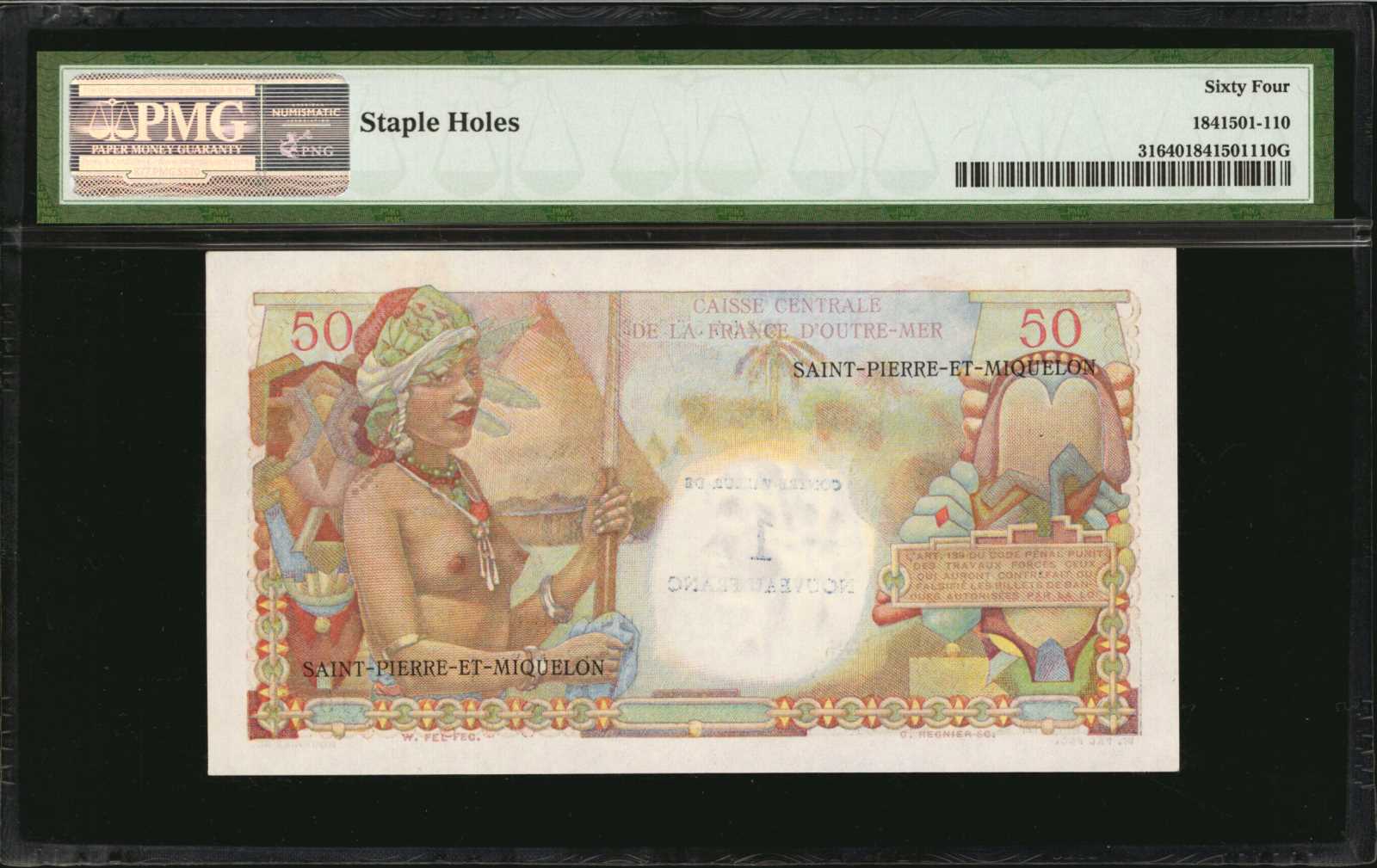 image for: Saint Pierre and Miquelon  1 nouveau franc on 50 francs(B517as)