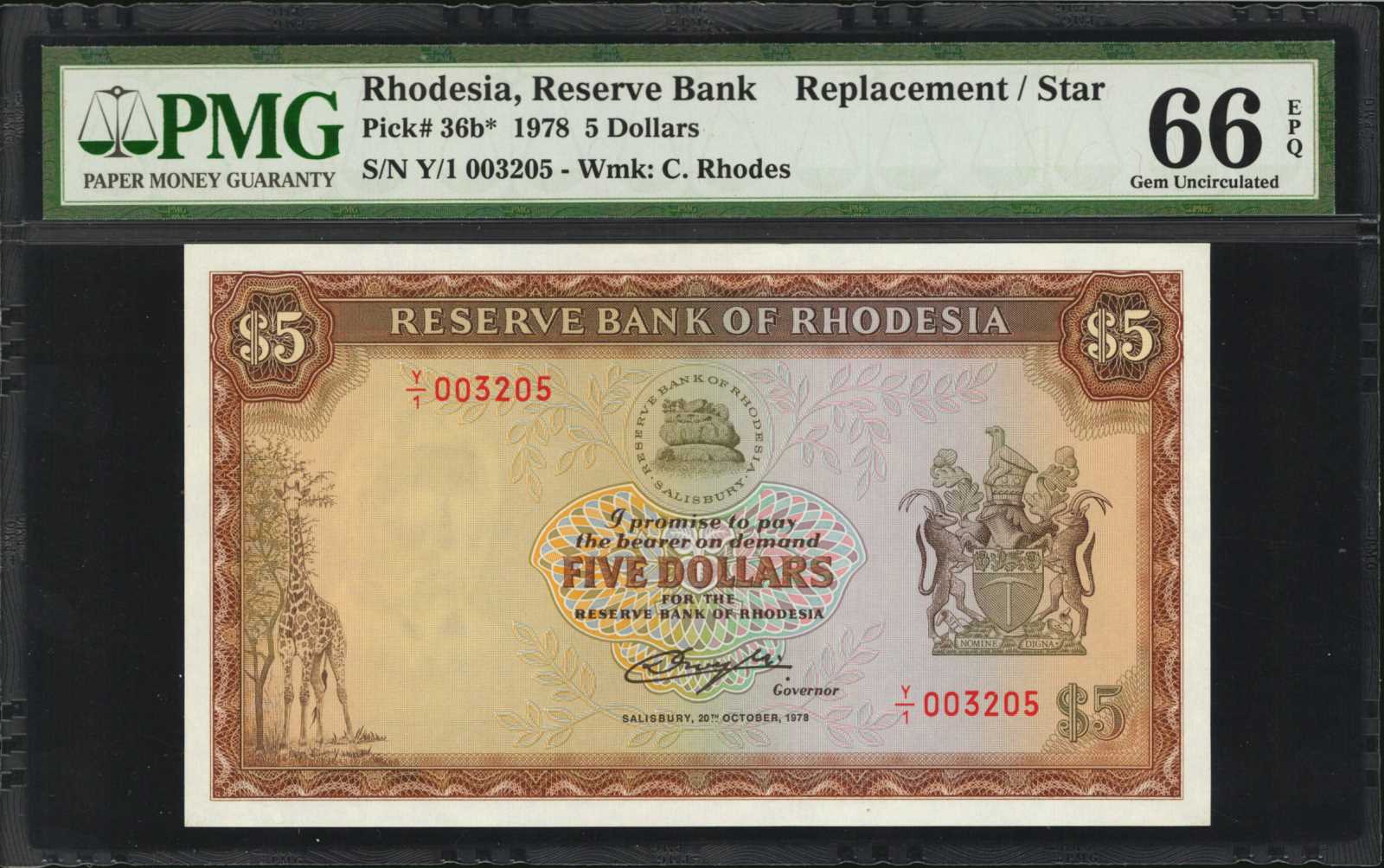 image for: Rhodesia  5 dollars(B109c)