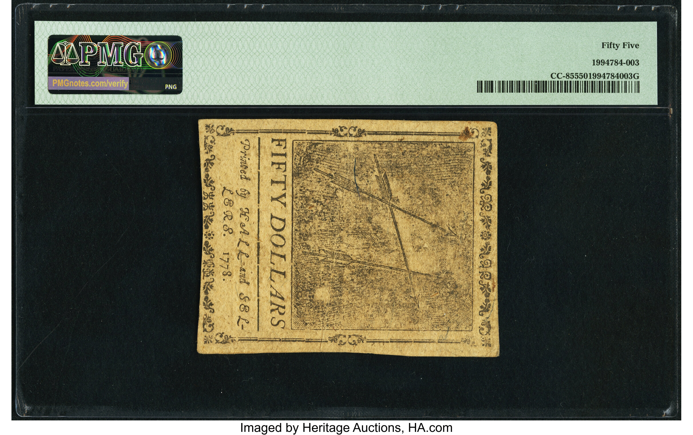 image for: Continental Currency September 26, 1778 $50 PMG About Uncirculated 55....
