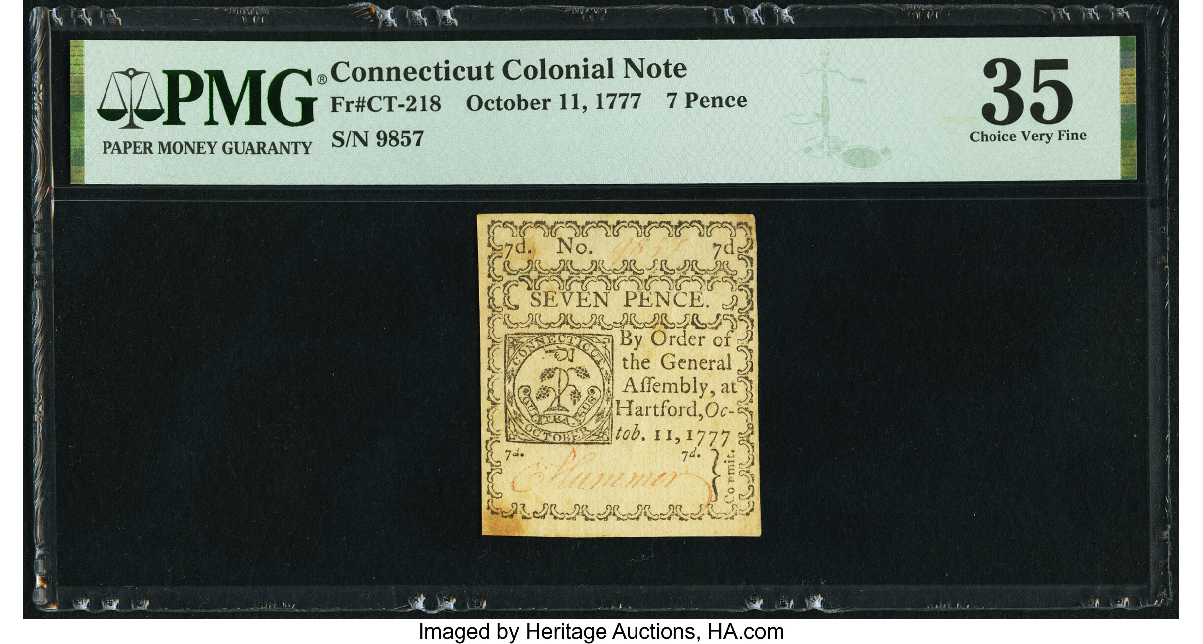image for: Connecticut October 11, 1777 7d PMG Choice Very Fine 35....