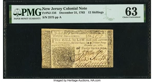 image for: New Jersey December 31, 1763 12s PMG Choice Uncirculated 63....