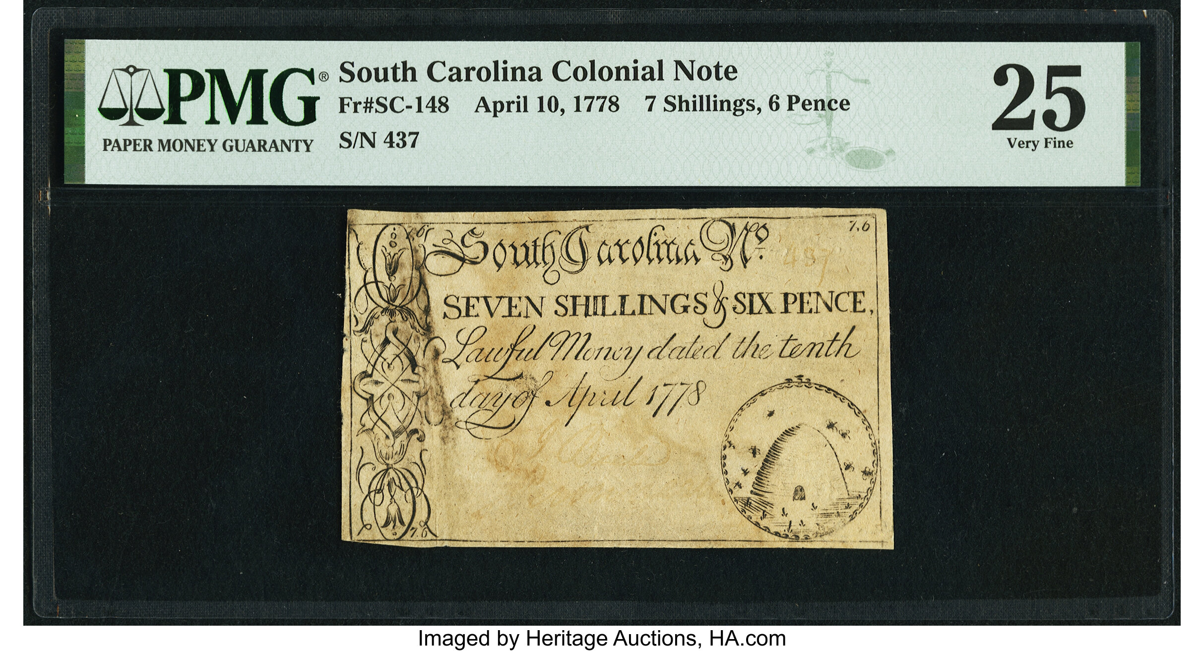 image for: South Carolina April 10, 1778 7s 6d PMG Very Fine 25....