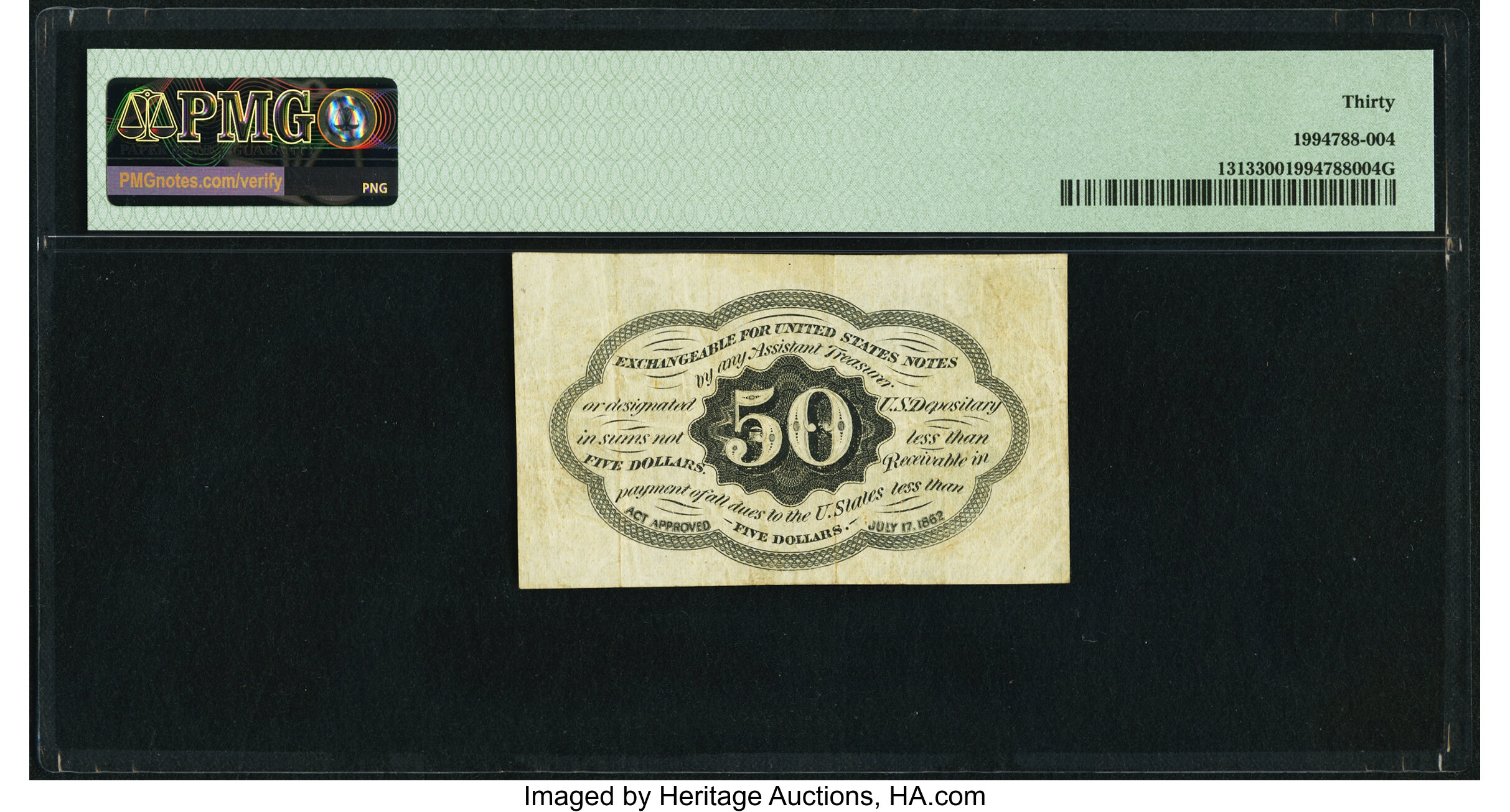 image for: Fr. 1313 50¢ First Issue PMG Very Fine 30....