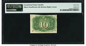 image for: Insufficient Inking Error Fr. 1247 10¢ Second Issue PMG Choice Uncirculated 63 EPQ....