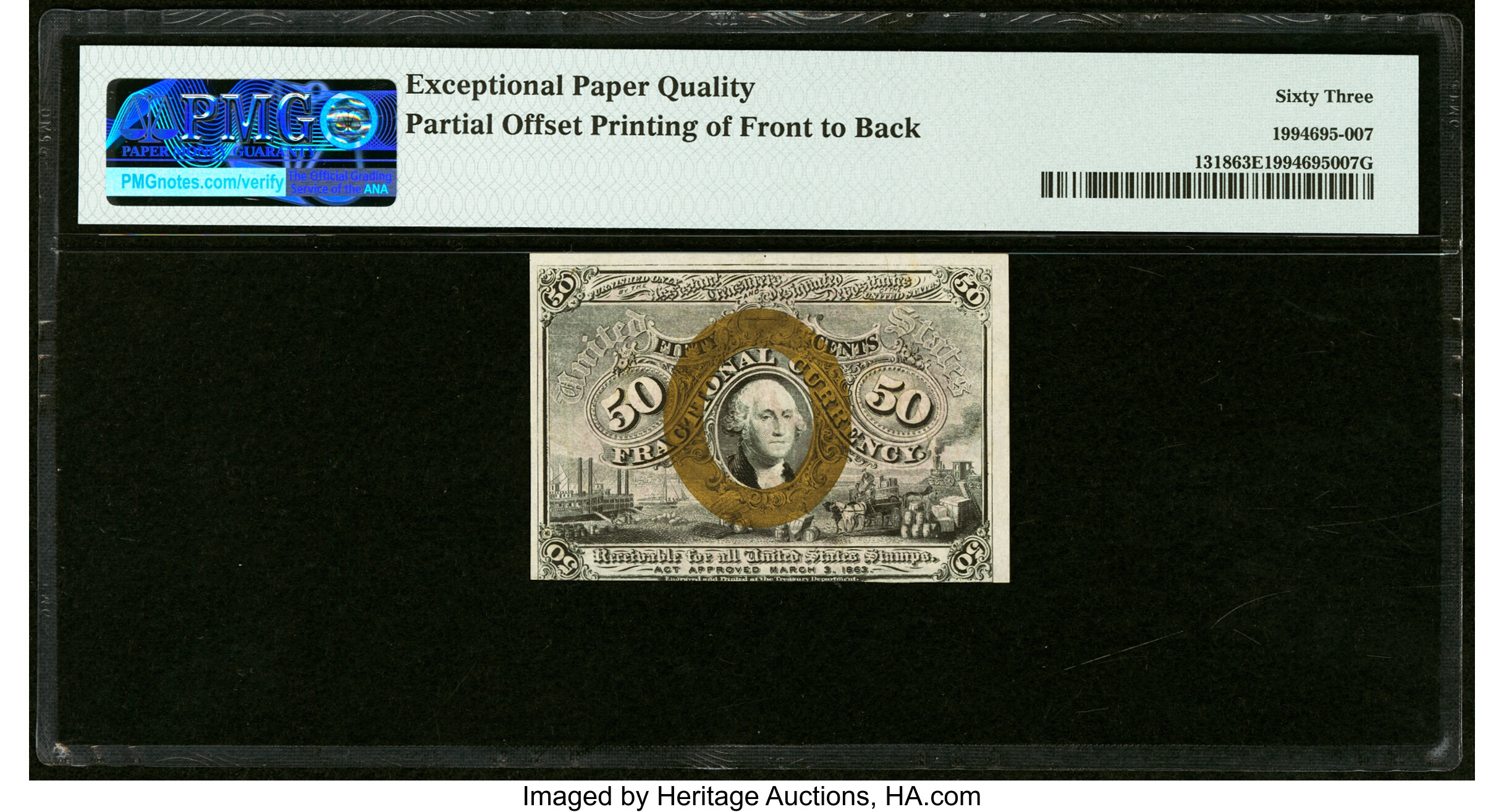 image for: Partial Face to Back Offset Error Fr. 1318 50¢ Second Issue PMG Choice Uncirculated 63 EPQ....