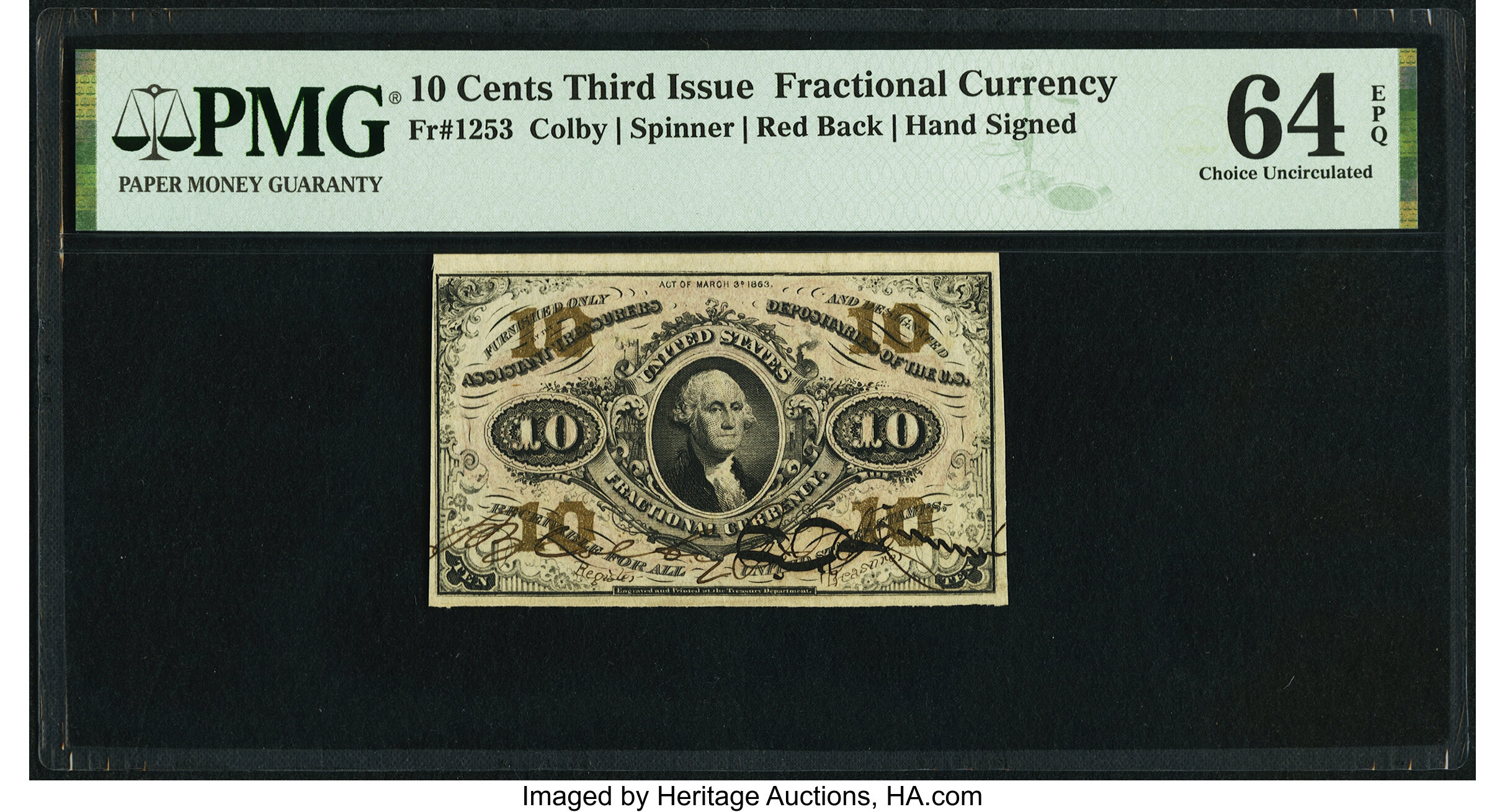 image for: Fr. 1253 10¢ Third Issue PMG Choice Uncirculated 64 EPQ....
