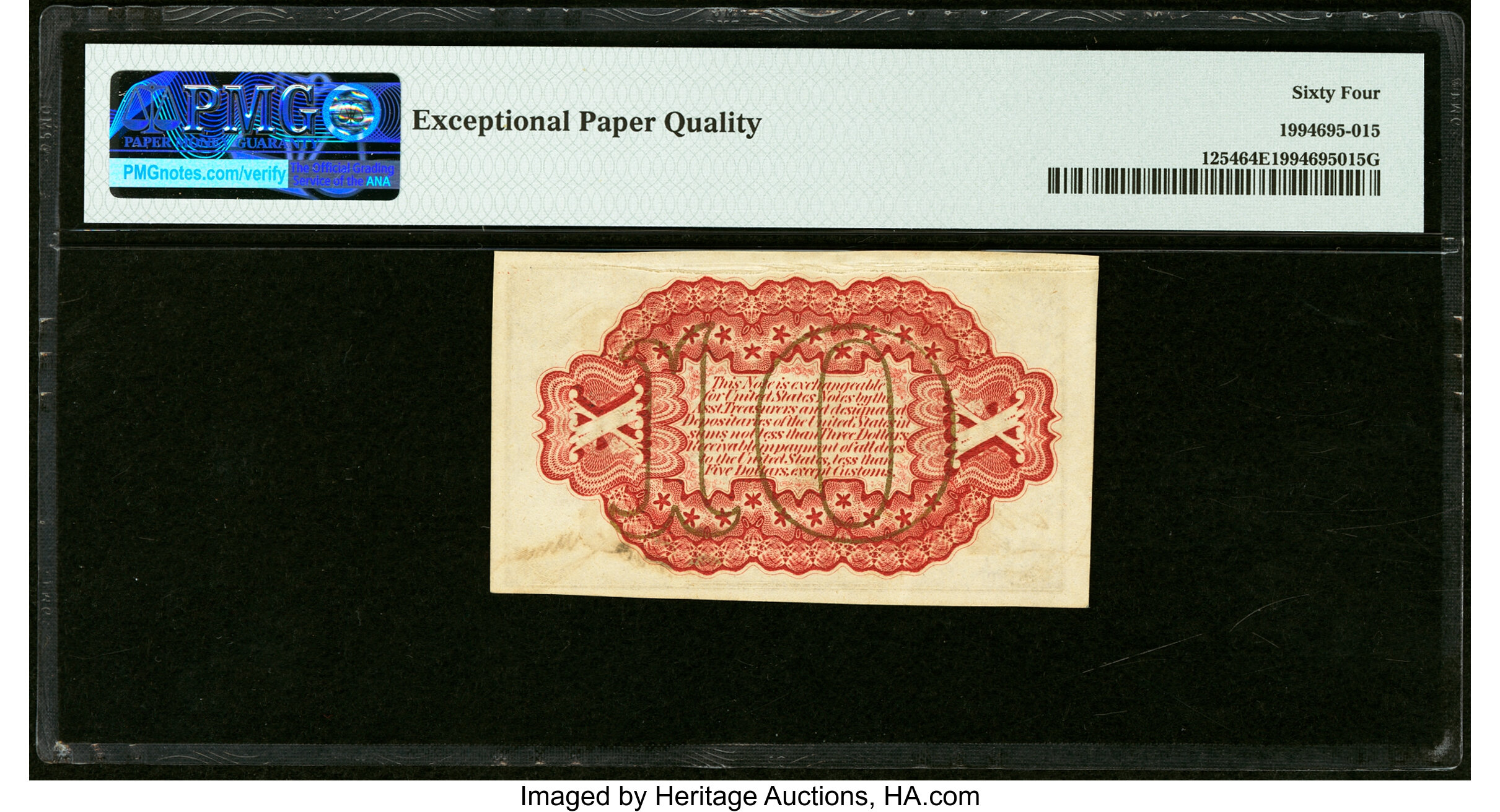 image for: Gutter Fold Error Fr. 1254 10¢ Third Issue PMG Choice Uncirculated 64 EPQ....