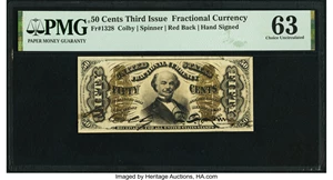 image for: Fr. 1328 50¢ Third Issue Spinner PMG Choice Uncirculated 63....