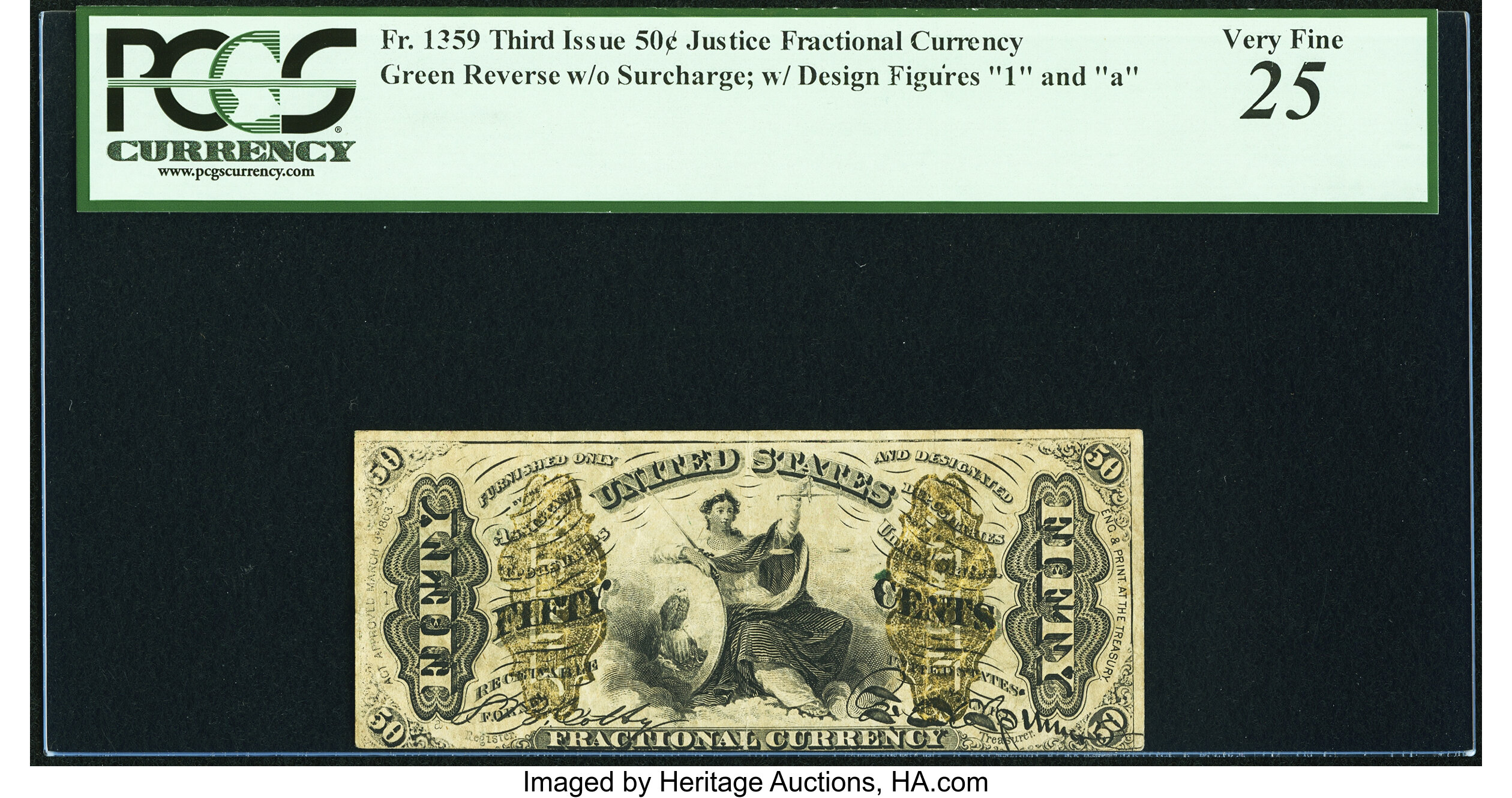 image for: Fr. 1359 50¢ Third Issue Justice PCGS Very Fine 25....