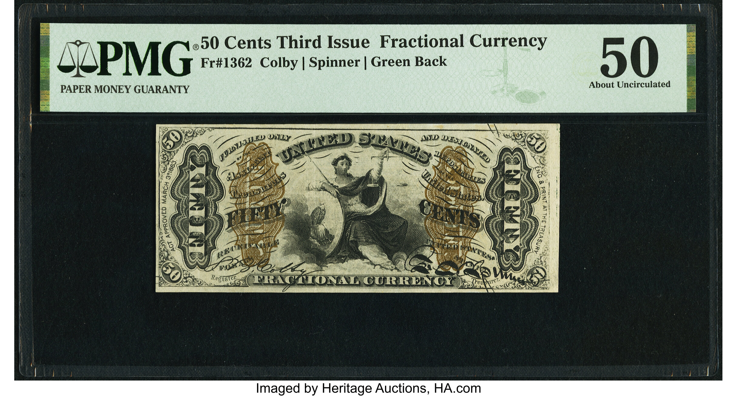 image for: Fr. 1362 50¢ Third Issue Justice PMG About Uncirculated 50....