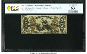 image for: Fr. 1364 50¢ Third Issue Justice PCGS Banknote Choice Unc 63....