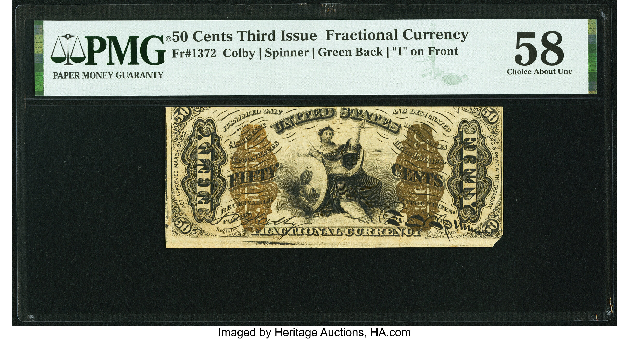 image for: Fr. 1372 50¢ Third Issue Justice PMG Choice About Unc 58....