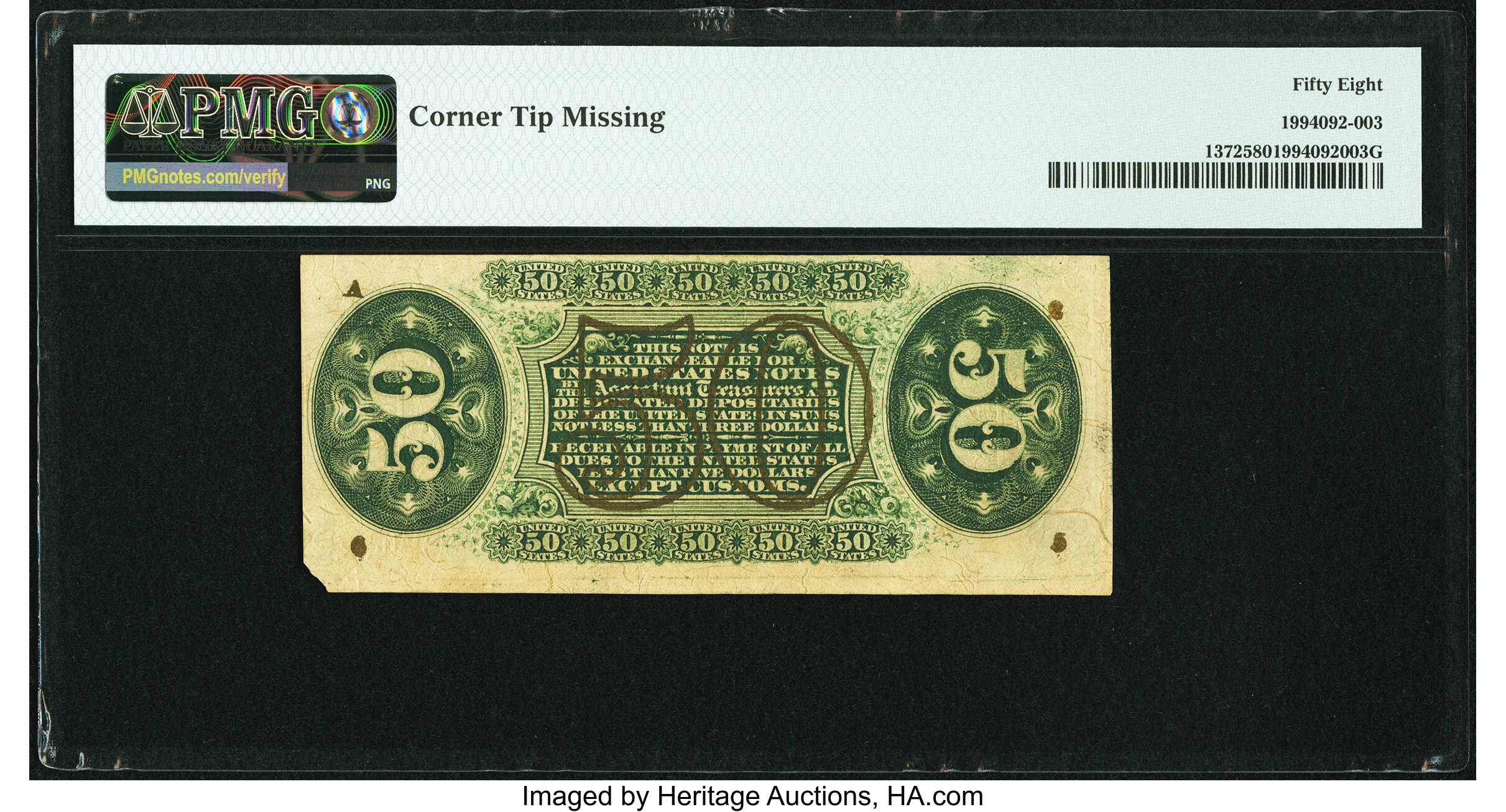 image for: Fr. 1372 50¢ Third Issue Justice PMG Choice About Unc 58....