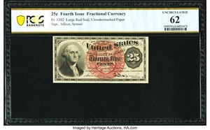 image for: Fr. 1302 25¢ Fourth Issue PCGS Banknote Uncirculated 62....