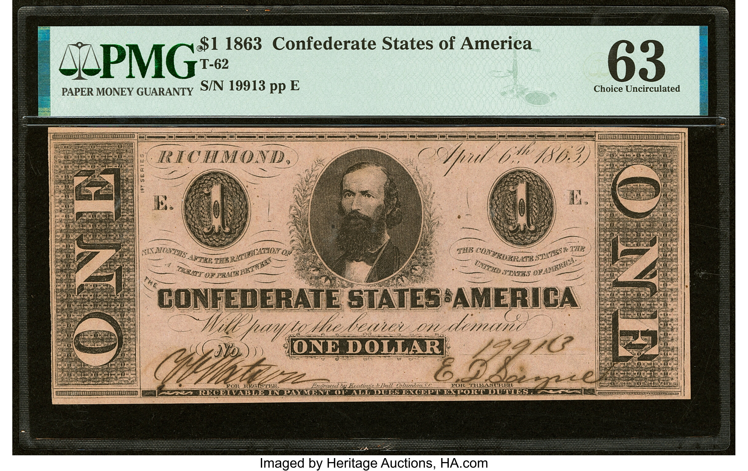 image for: T62 $1 1863 PF-1 Cr. 474 PMG Choice Uncirculated 63....