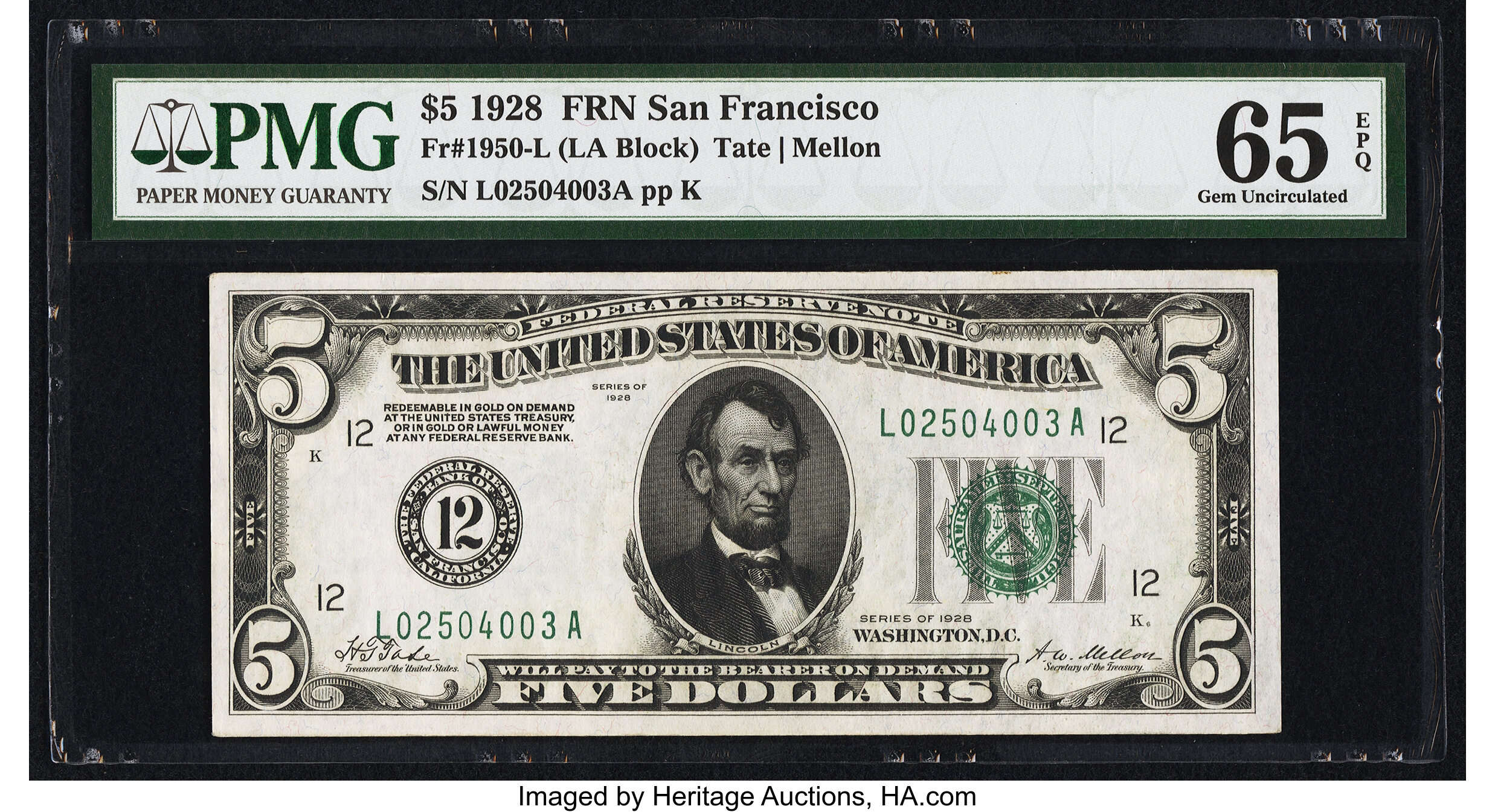 image for: Fr. 1950-L $5 1928 Federal Reserve Note. PMG Gem Uncirculated 65 EPQ....